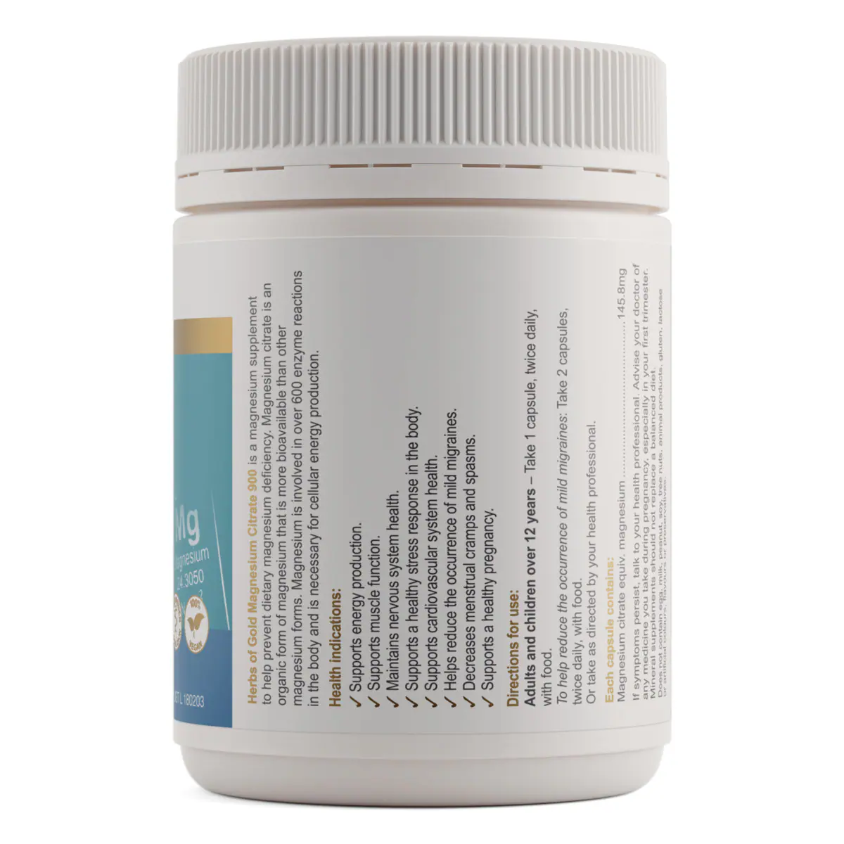 Thumbnail Herbs of Gold Magnesium Citrate 900 120 Capsules