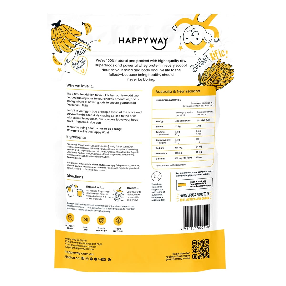 Thumbnail Happy Way Whey Protein Powder Banana 500g
