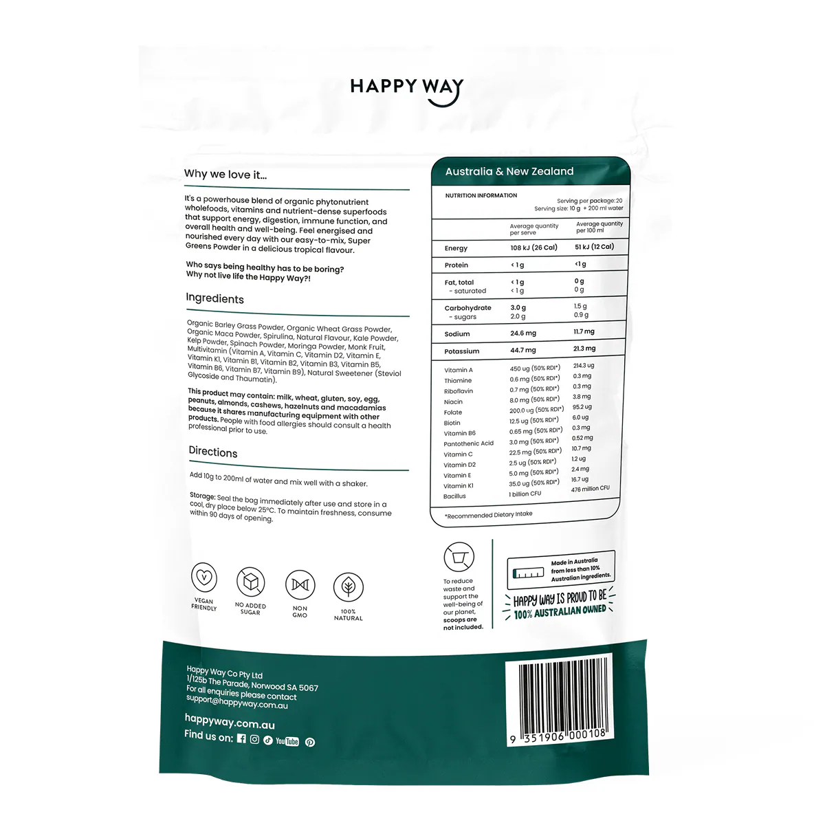 Thumbnail Happy Way Greens Powder Tropical 200g