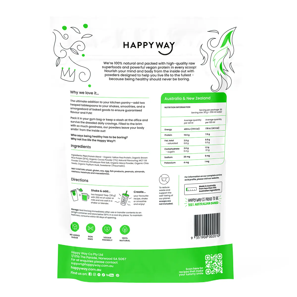 Thumbnail Happy Way Vegan Protein Powder Chocolate 1kg