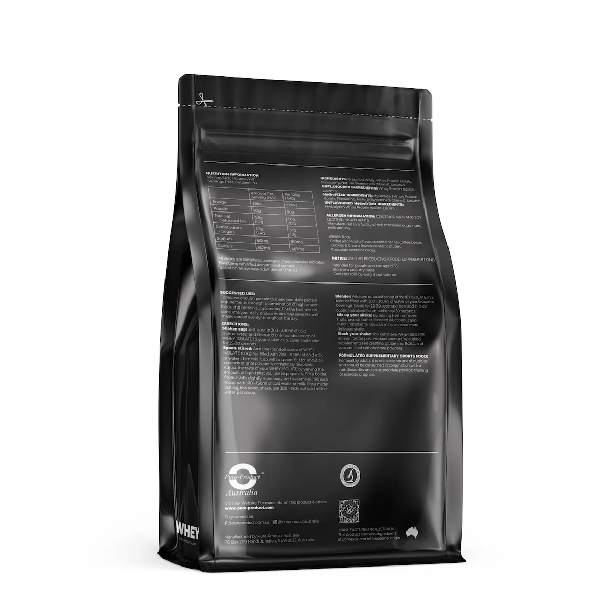 Thumbnail Pure Product Australia Whey Protein Isolate Chocolate 1kg