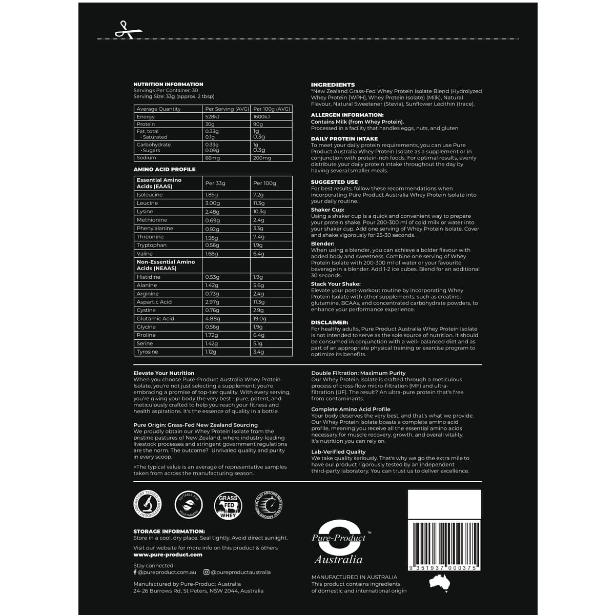 Thumbnail Pure Product Australia Whey Protein Isolate Vanilla 1kg
