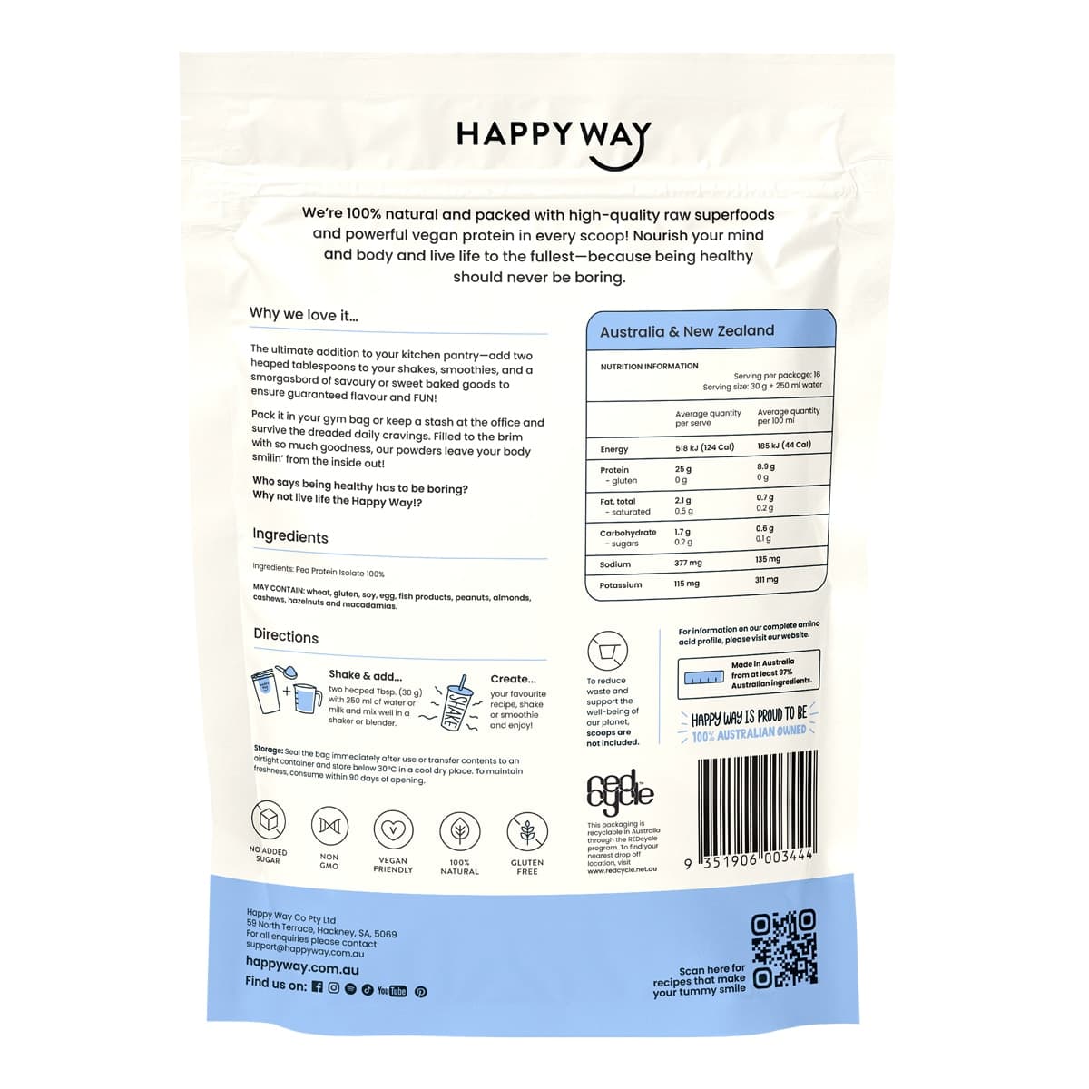 Thumbnail Happy Way Vegan Protein Powder Flavourless 500g