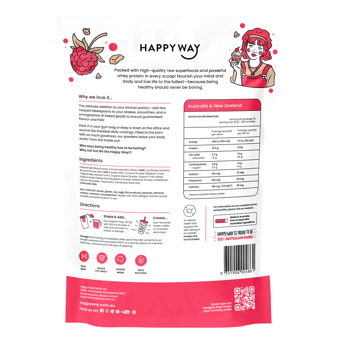 Thumbnail Happy Way Whey Protein Powder White Choc Raspberry 500g