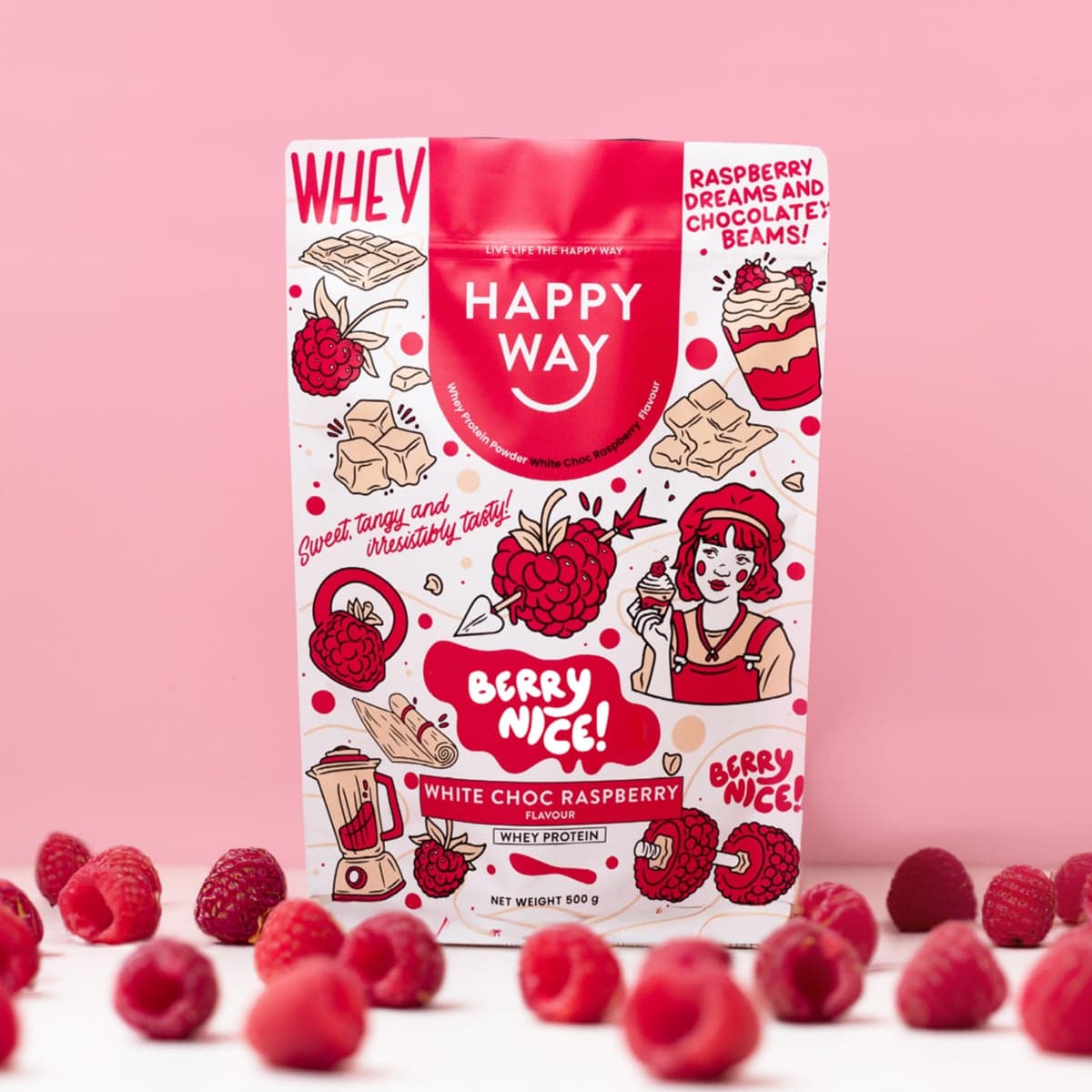 Thumbnail Happy Way Whey Protein Powder White Choc Raspberry 500g