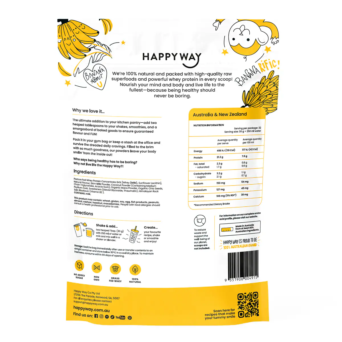 Thumbnail Happy Way Whey Protein Powder Banana 1kg