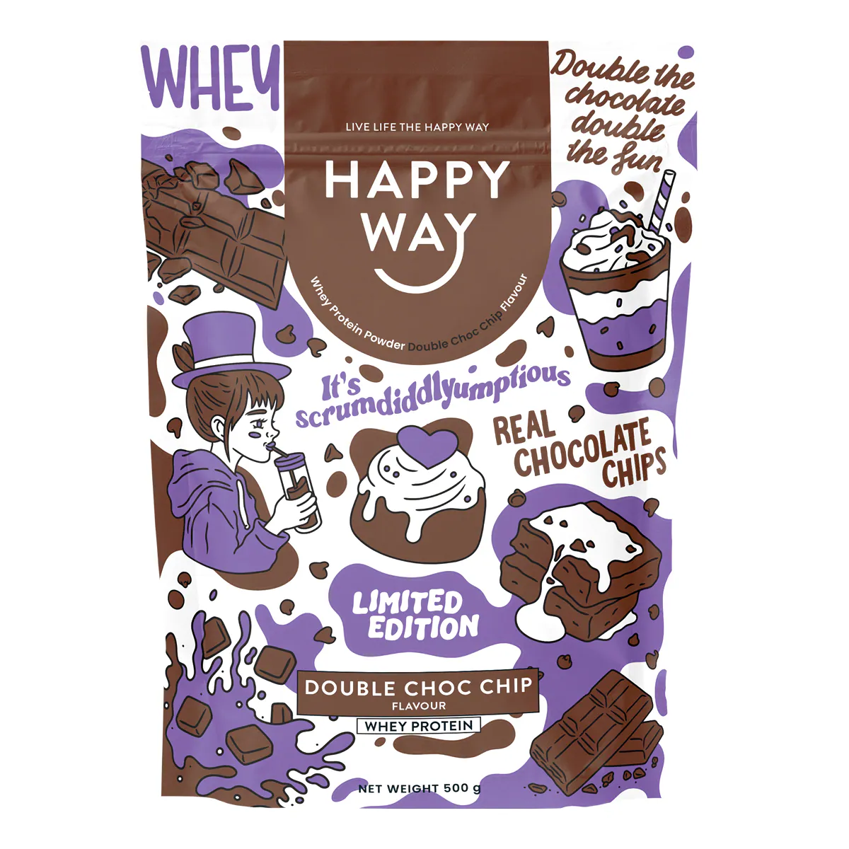 Thumbnail Happy Way Whey Protein Powder Double Choc Chip 500g