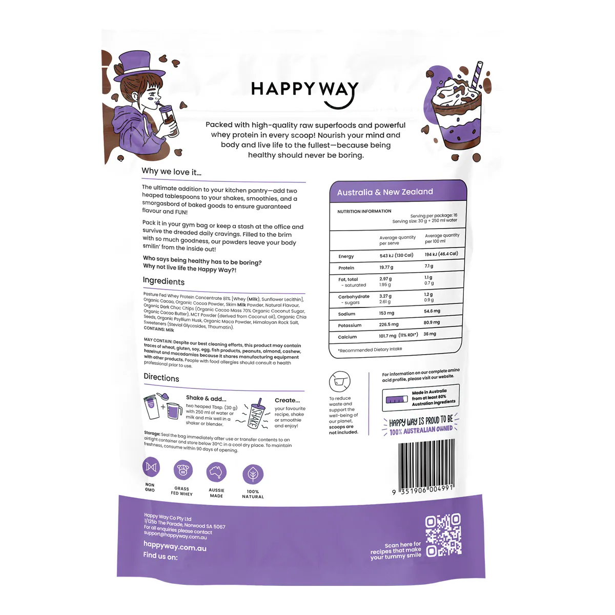 Thumbnail Happy Way Whey Protein Powder Double Choc Chip 500g