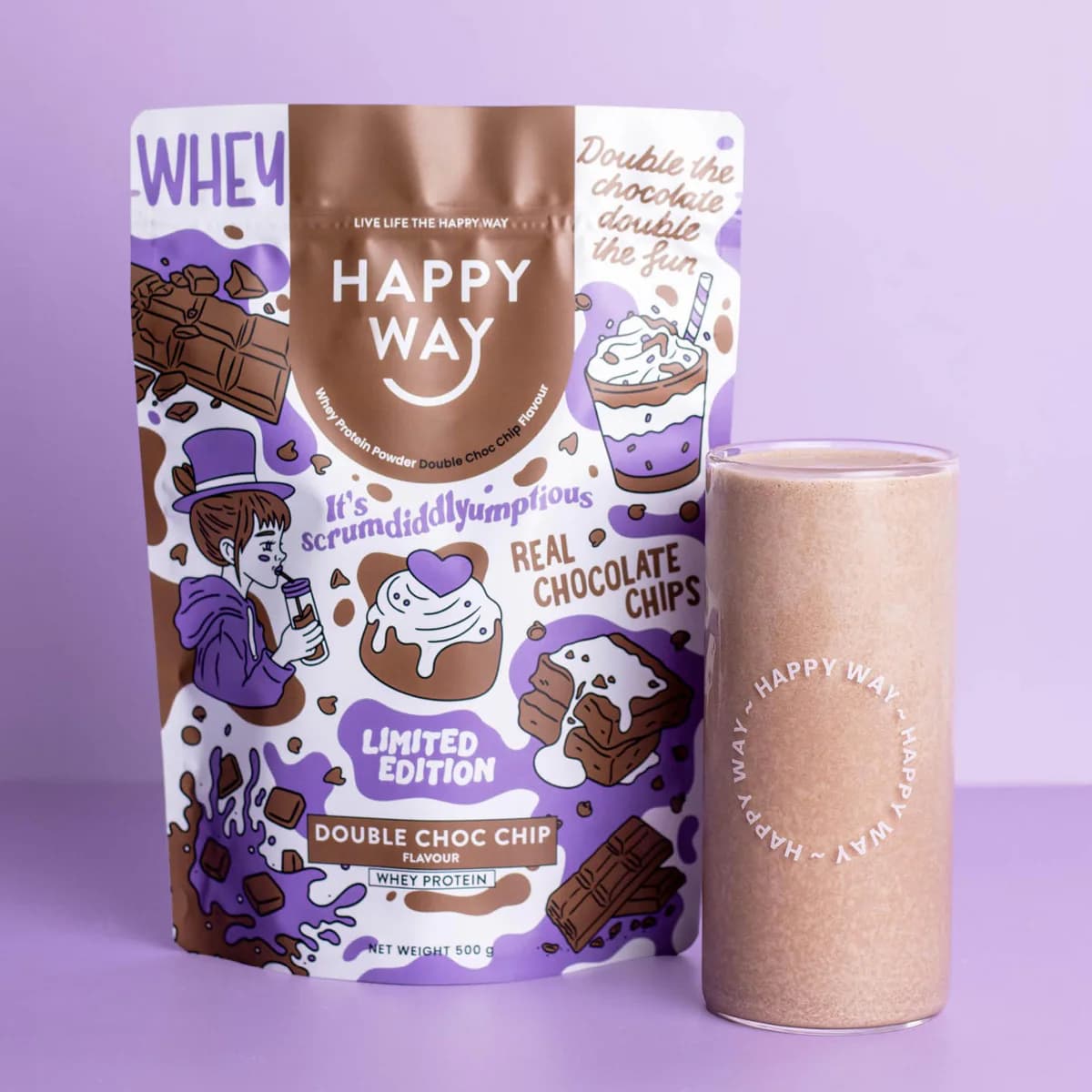 Thumbnail Happy Way Whey Protein Powder Double Choc Chip 500g
