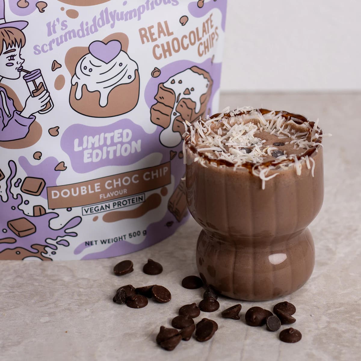 Thumbnail Happy Way Vegan Protein Powder Double Choc Chip 500g