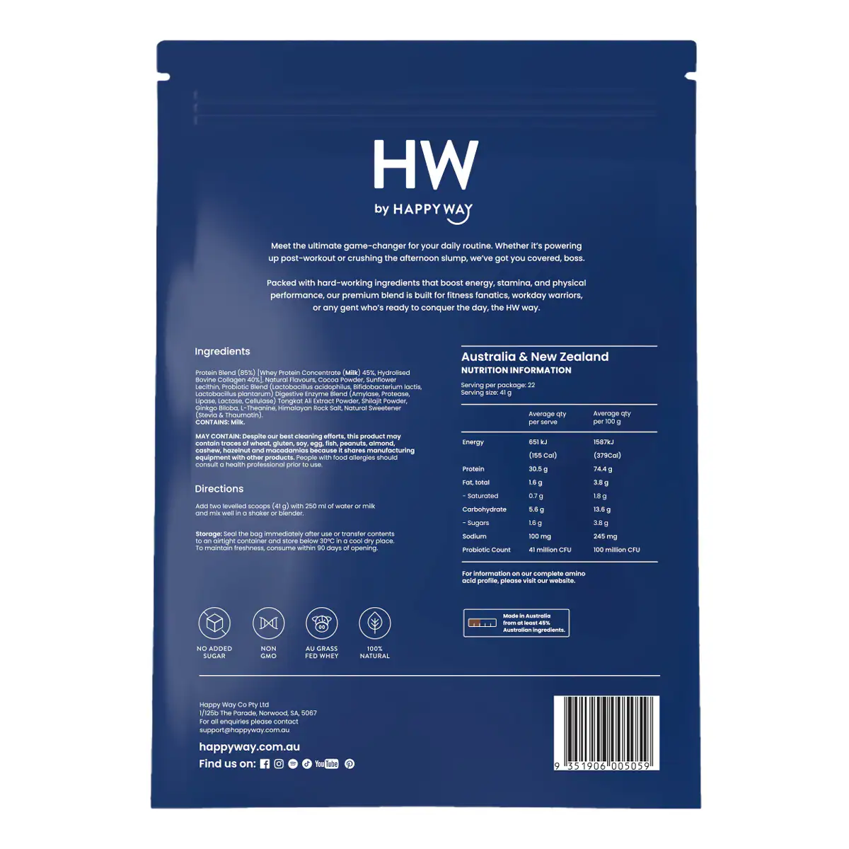 Thumbnail Happy Way Men's Whey Protein Powder Chocolate 900g