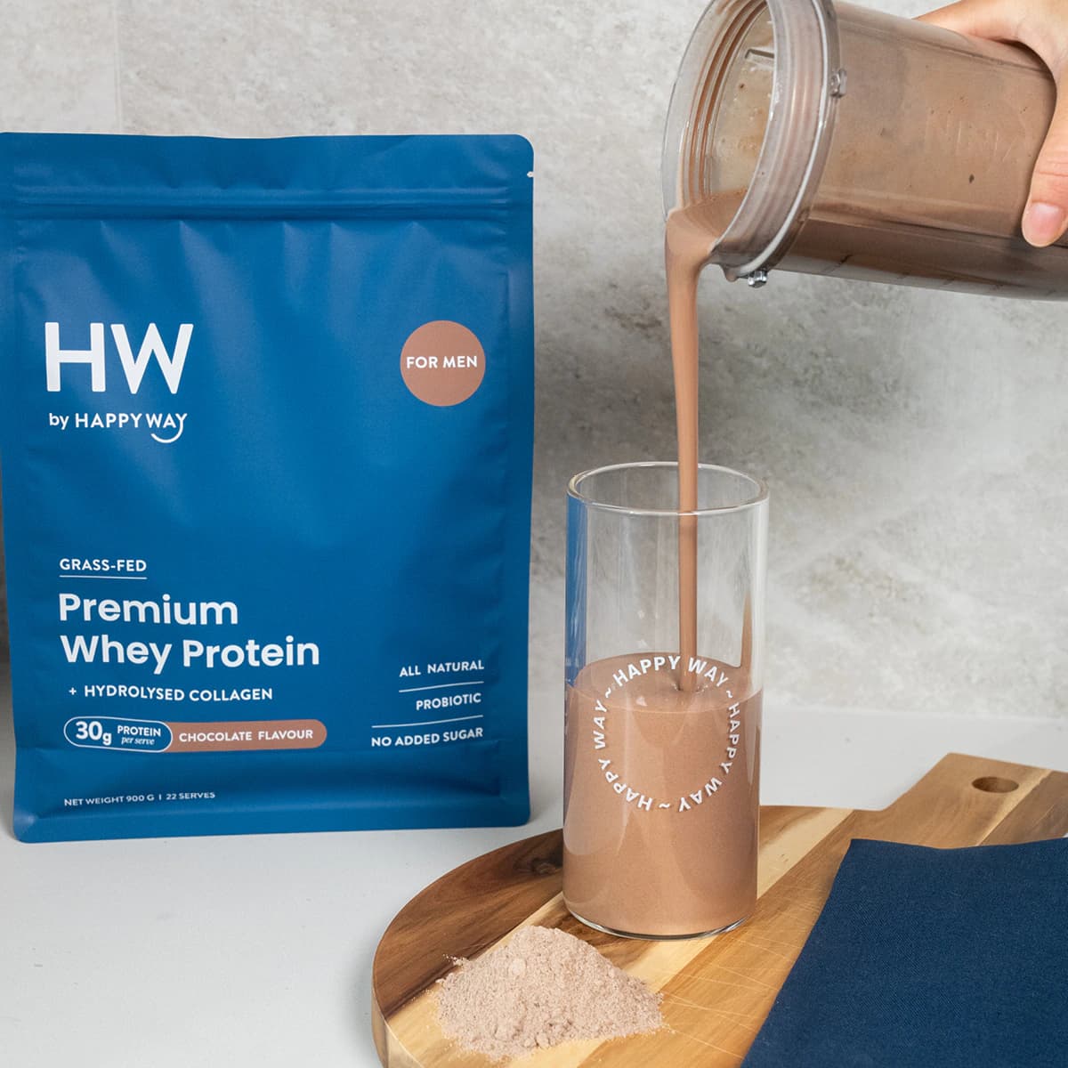 Thumbnail Happy Way Men's Whey Protein Powder Chocolate 900g