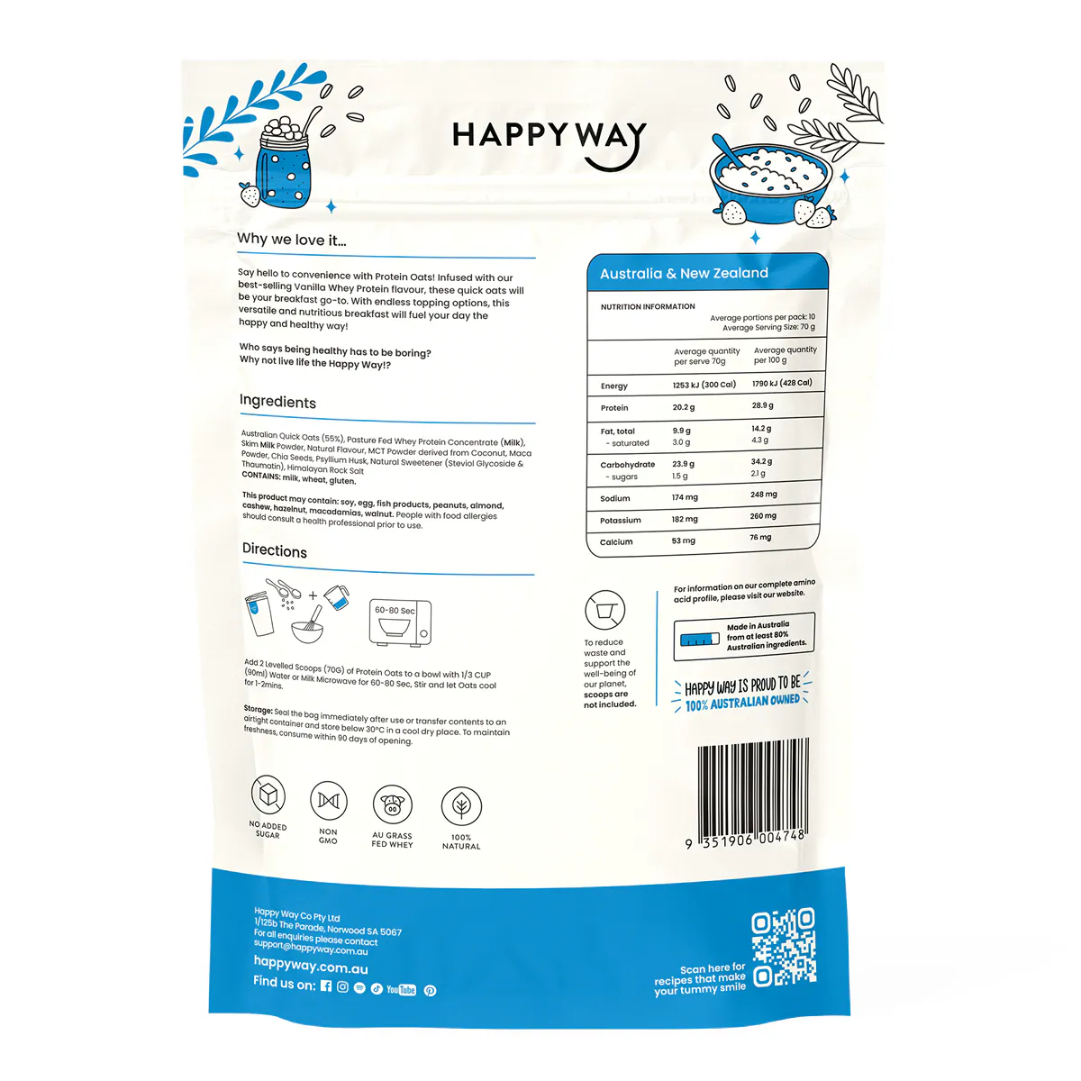 Thumbnail Happy Way Whey Protein Quick Oats Vanilla 700g