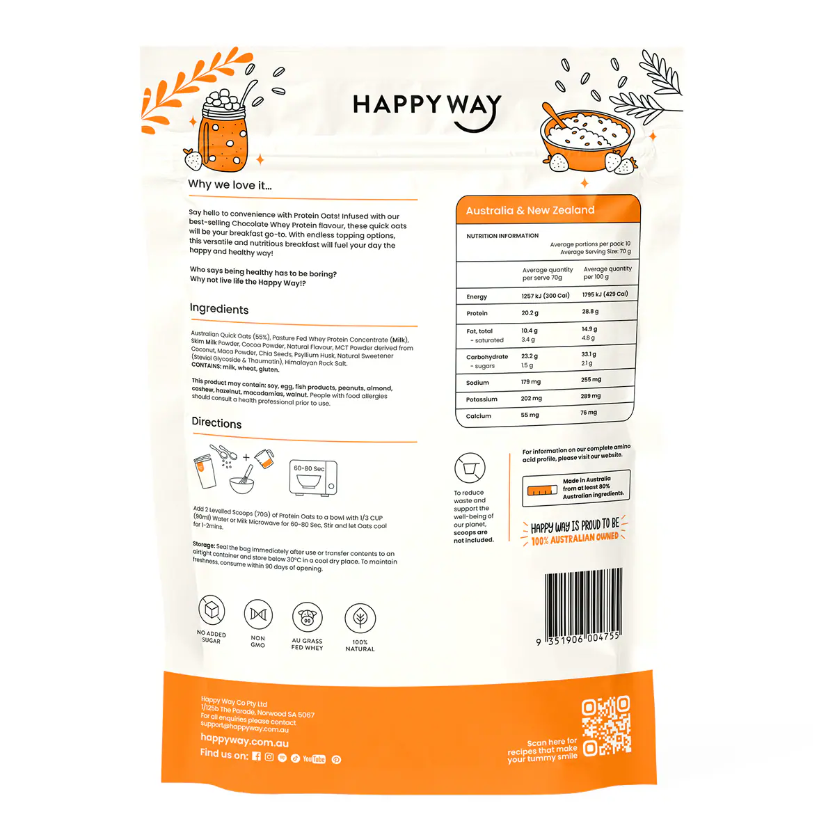 Thumbnail Happy Way Whey Protein Quick Oats Chocolate 700g