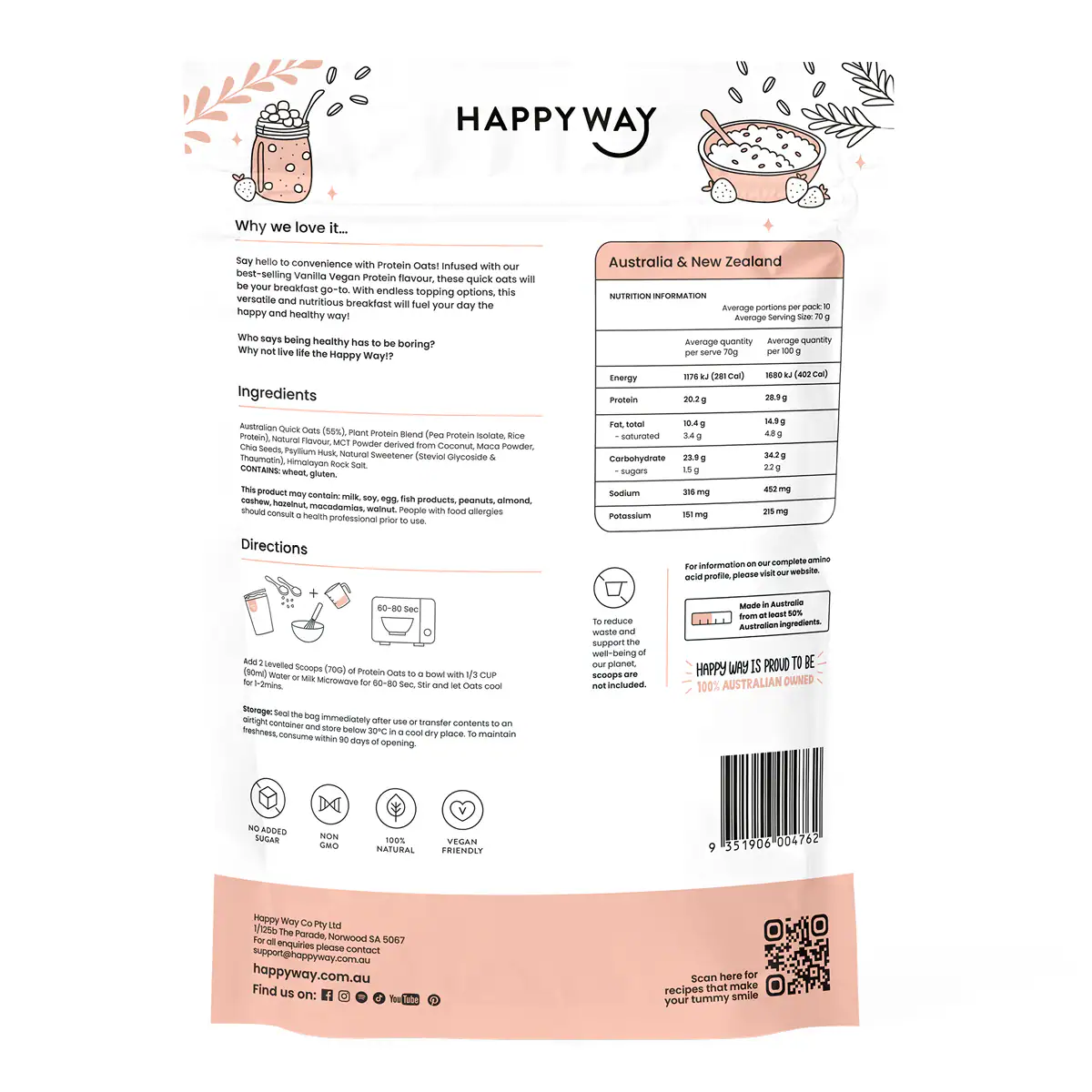 Thumbnail Happy Way Vegan Protein Quick Oats Vanilla 700g
