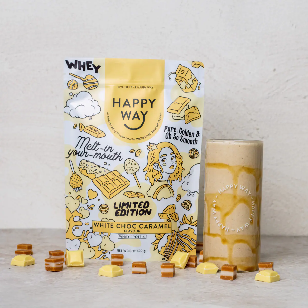 Thumbnail Happy Way White Choc Caramel Whey Protein Powder 500g