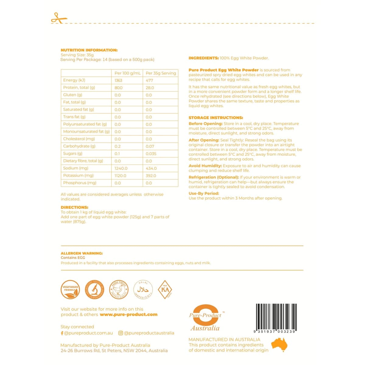 Thumbnail Pure Product Australia Egg White Powder 500g