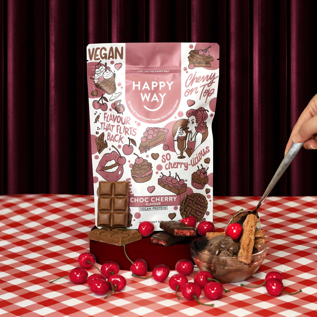 Thumbnail Happy Way Vegan Protein Powder Choc Cherry 500g