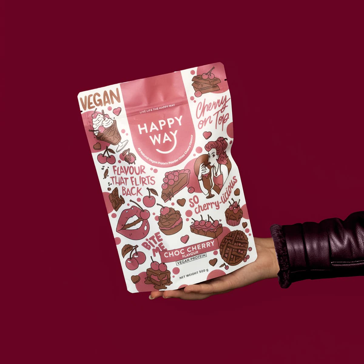 Thumbnail Happy Way Vegan Protein Powder Choc Cherry 500g