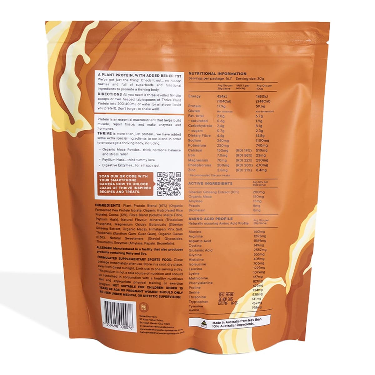 Thumbnail Nu Harvest Thrive Plant Protein Powder Chocolate 500g