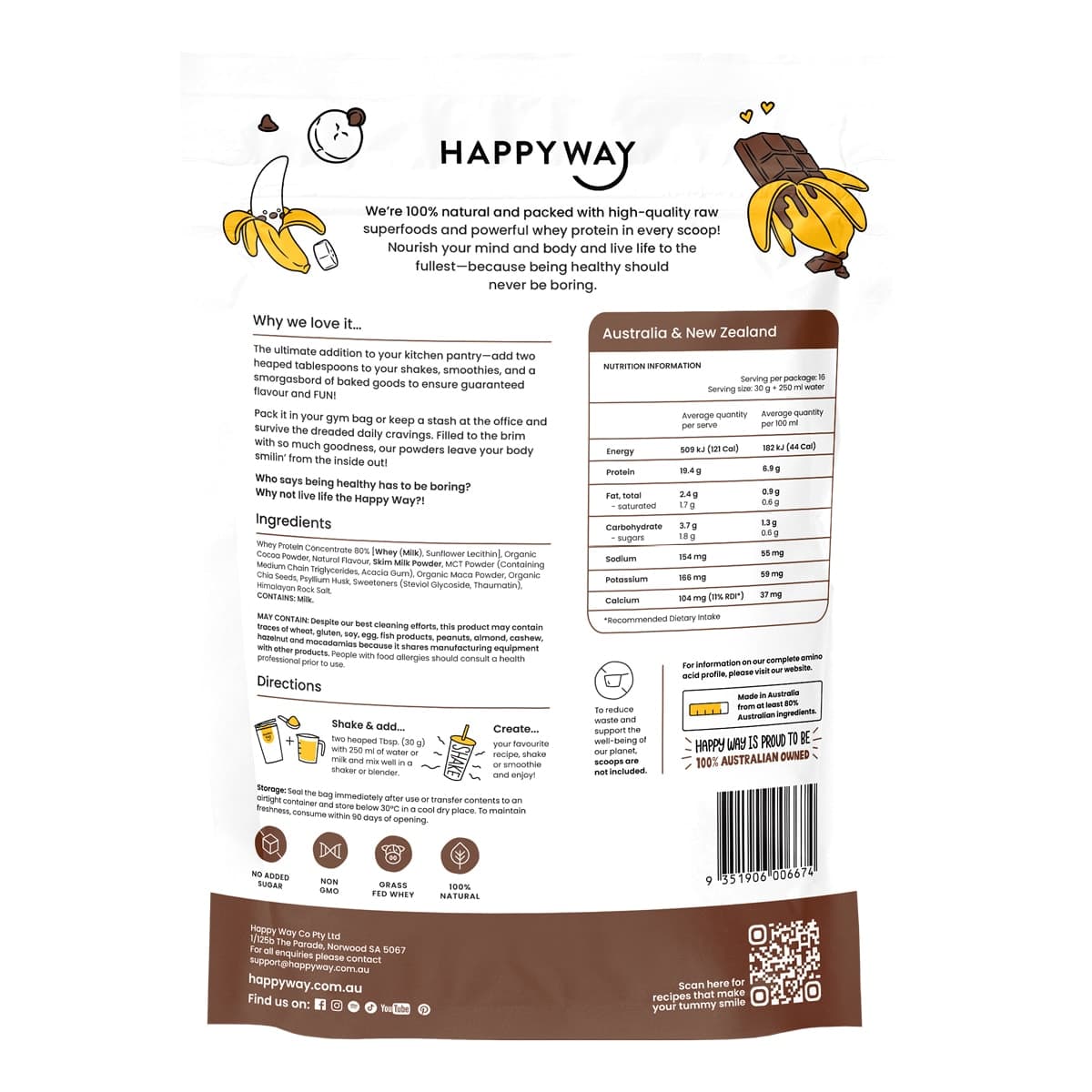 Thumbnail Happy Way Whey Protein Powder Choc Banana 500g