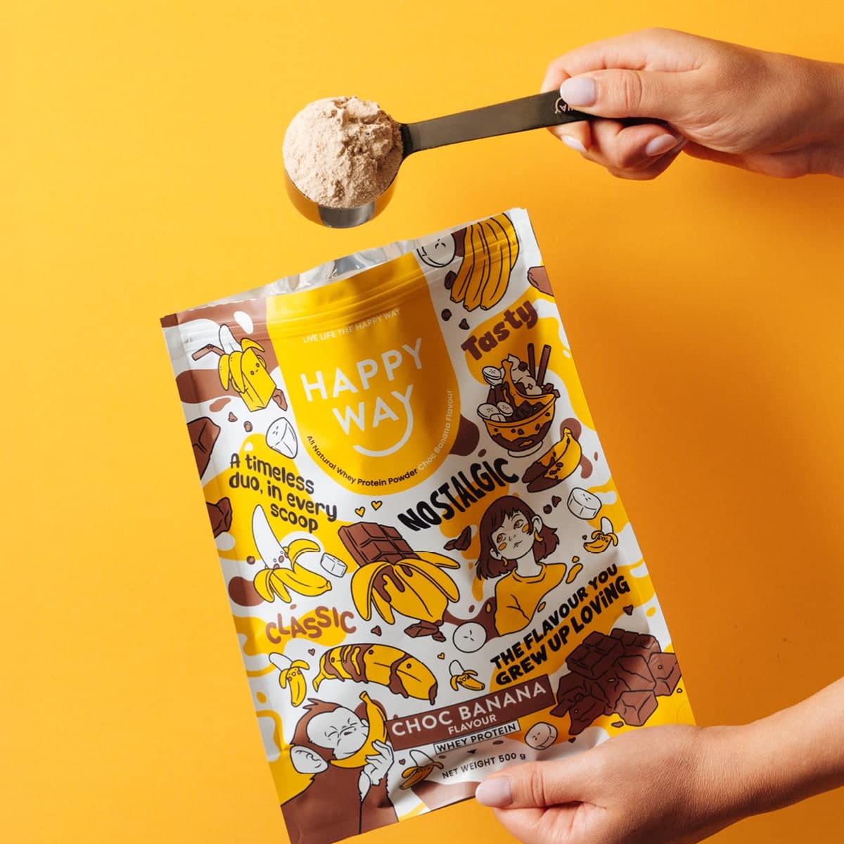 Thumbnail Happy Way Whey Protein Powder Choc Banana 500g
