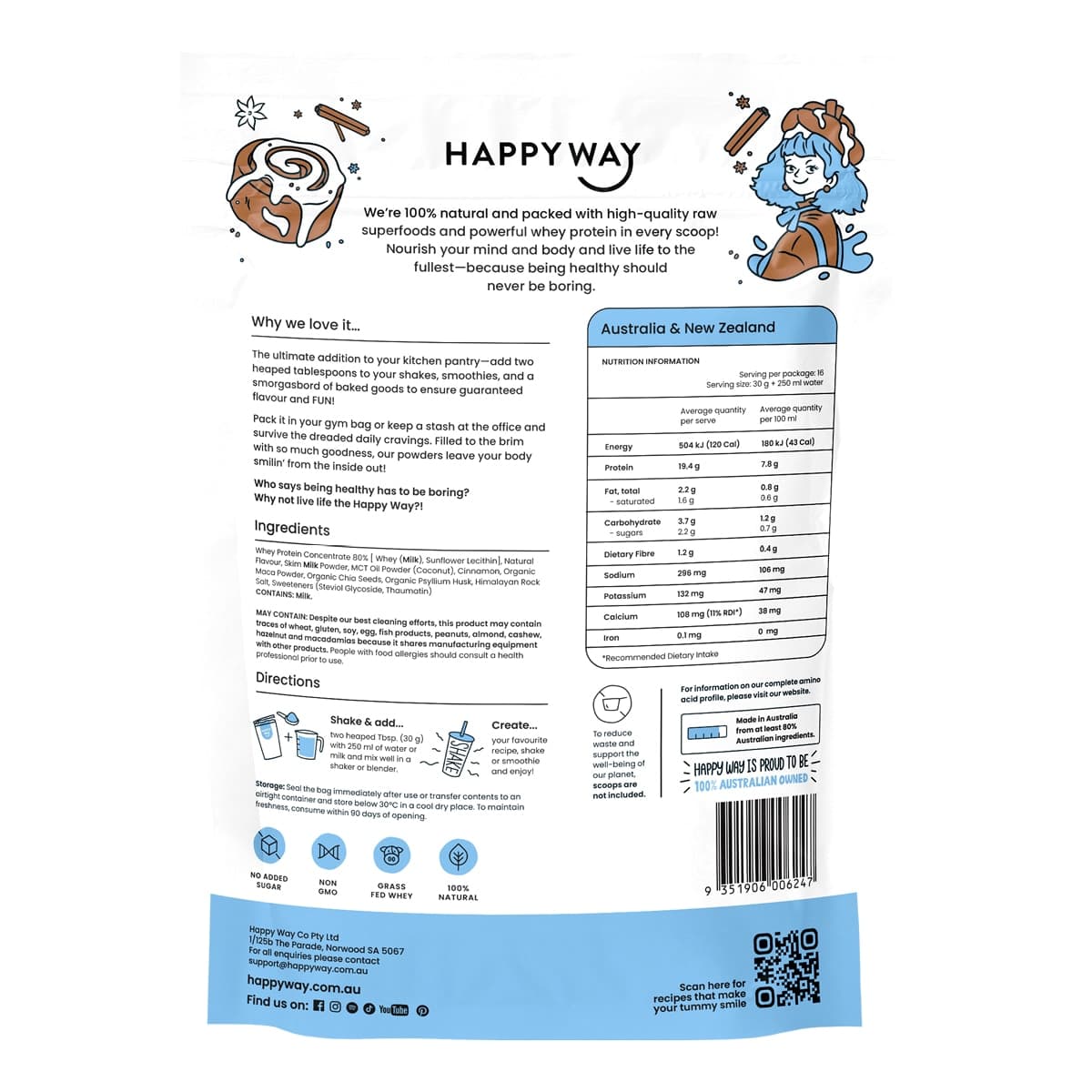 Thumbnail Happy Way Whey Protein Powder Cinnamon Bun 500g