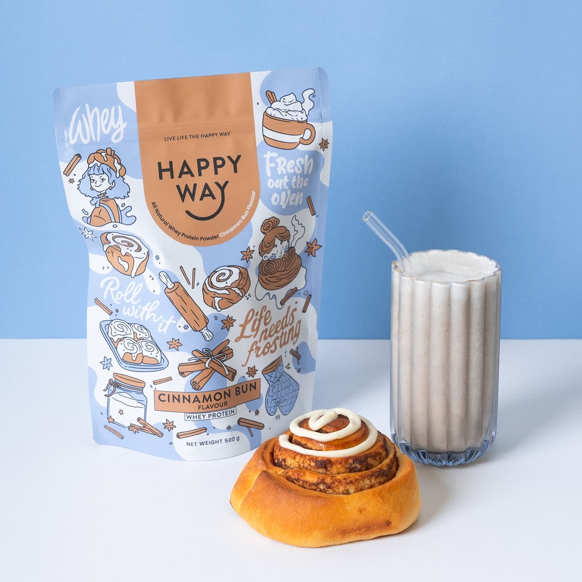 Thumbnail Happy Way Whey Protein Powder Cinnamon Bun 500g