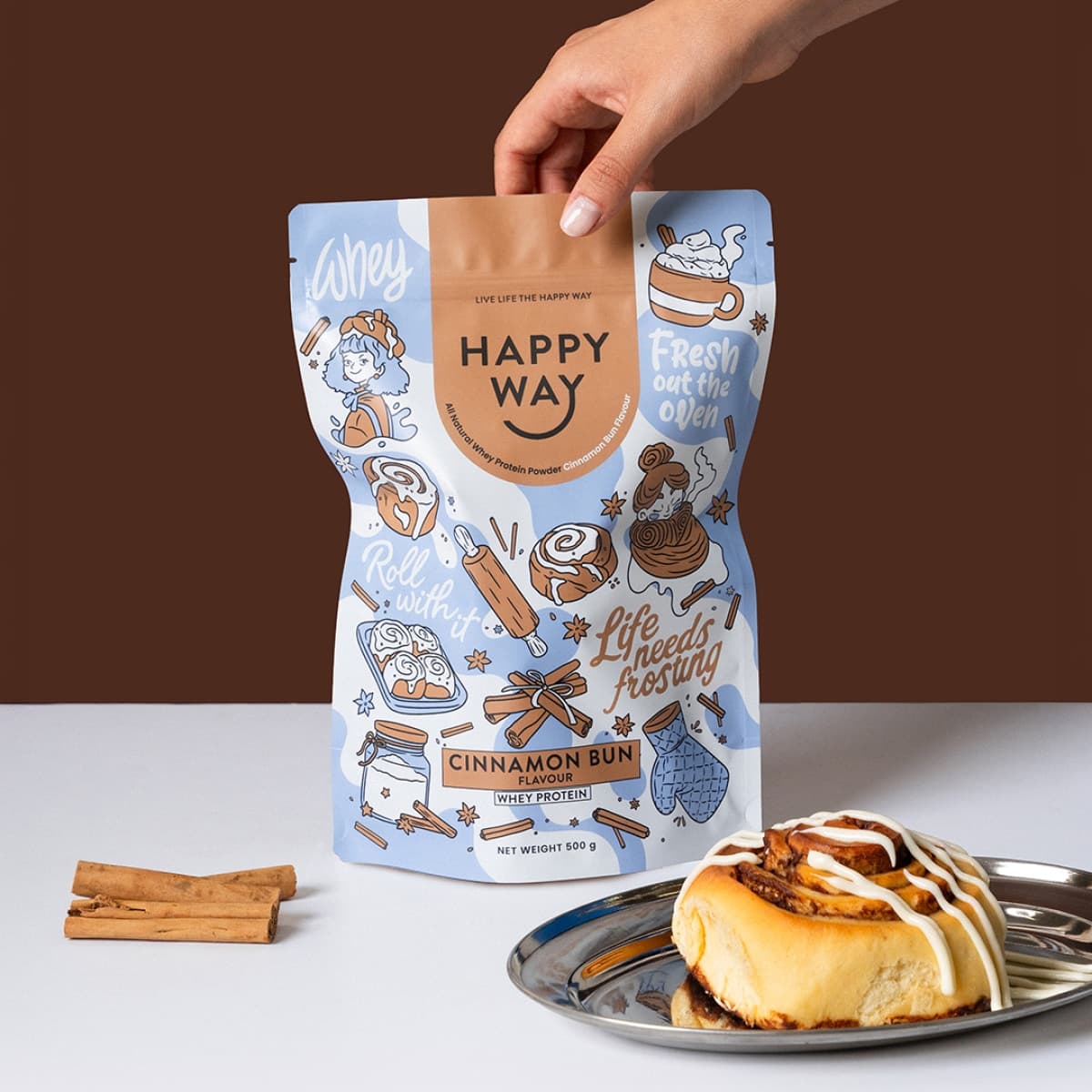 Thumbnail Happy Way Whey Protein Powder Cinnamon Bun 500g