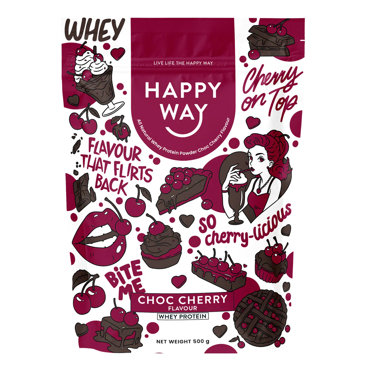 Thumbnail Happy Way Whey Protein Powder Choc Cherry 500g