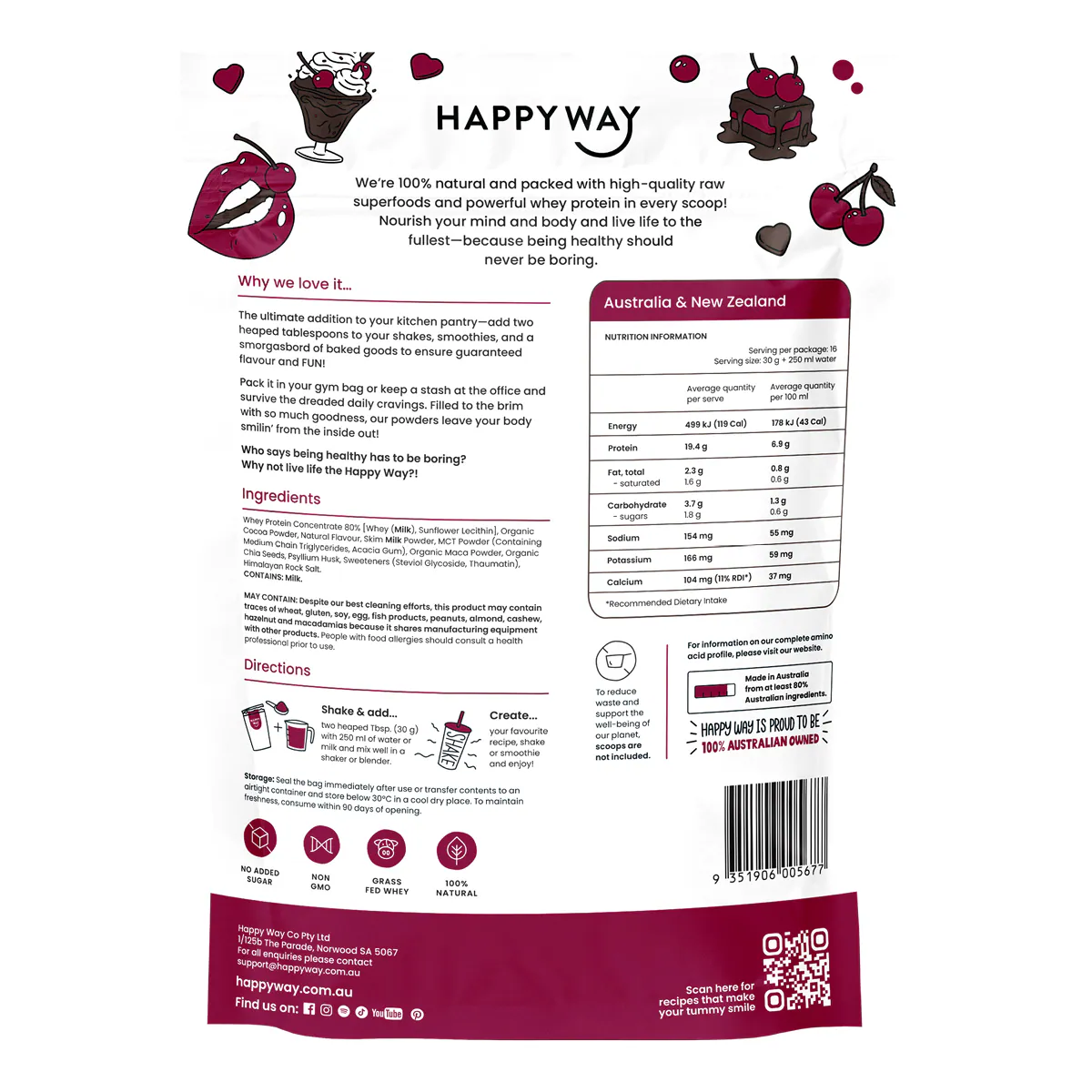Thumbnail Happy Way Whey Protein Powder Choc Cherry 500g