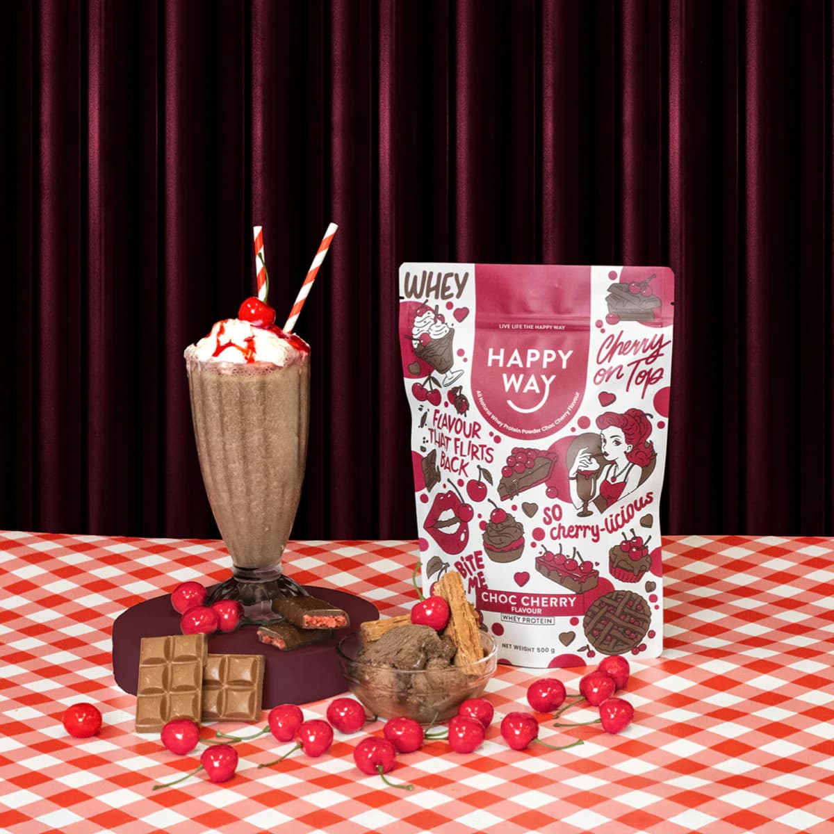 Thumbnail Happy Way Whey Protein Powder Choc Cherry 500g