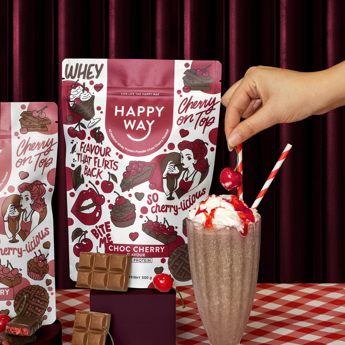 Thumbnail Happy Way Whey Protein Powder Choc Cherry 500g
