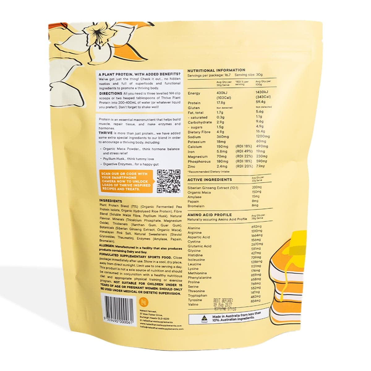 Thumbnail Nu Harvest Thrive Plant Protein Powder Vanilla 500g