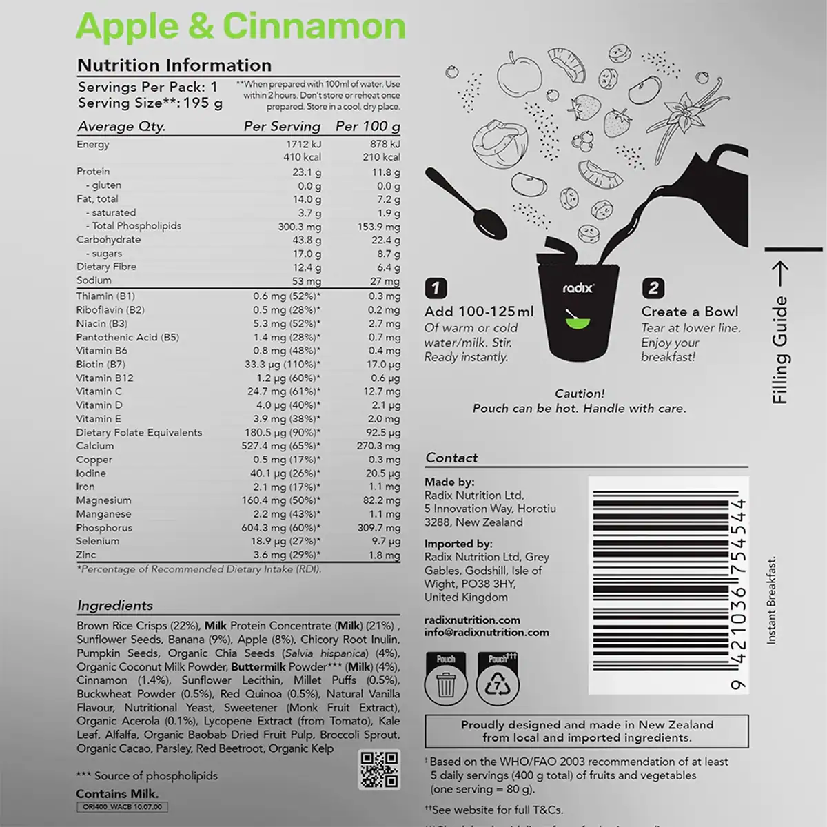 Thumbnail Radix Nutritionally Complete Breakfast Dairy Apple & Cinnamon 95g