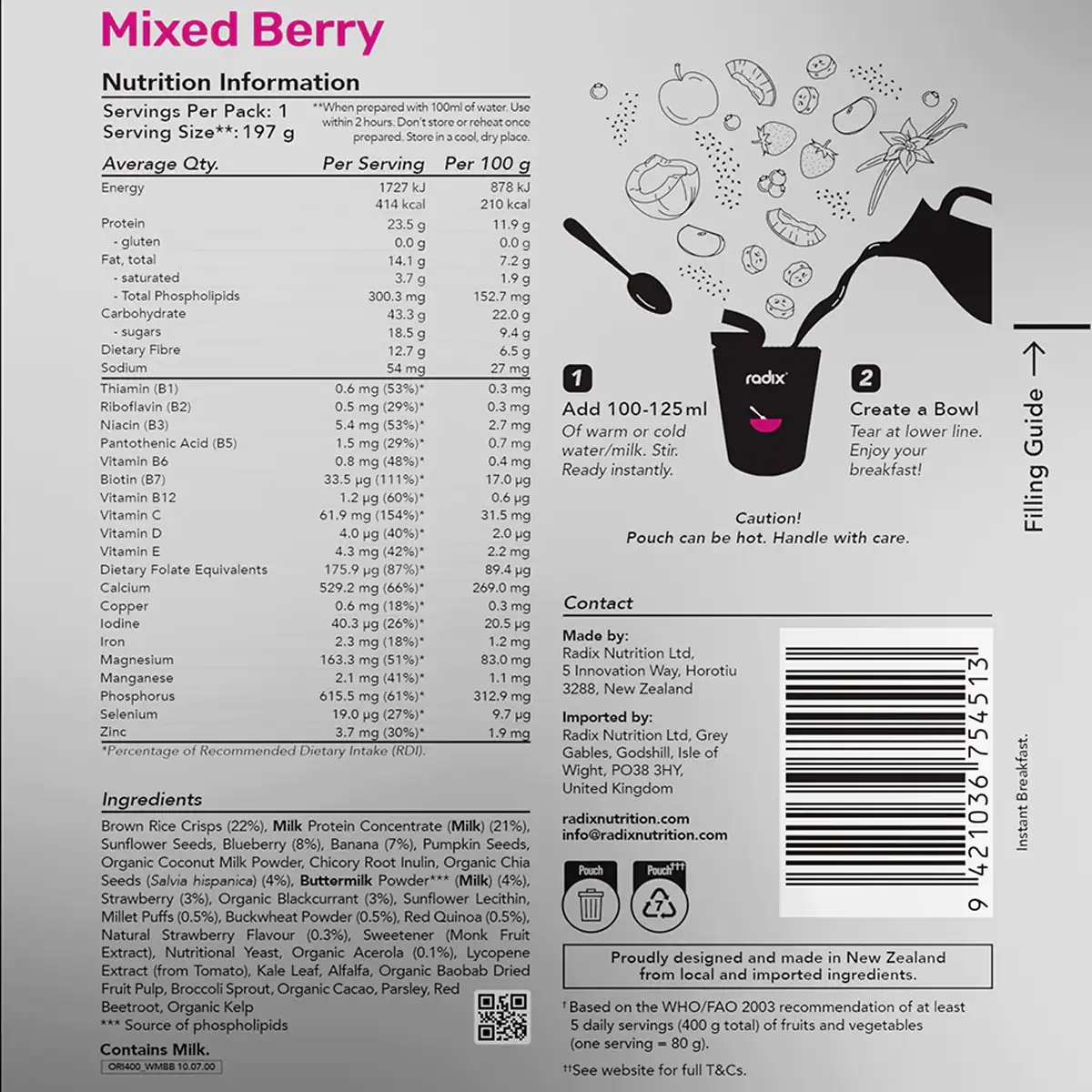 Thumbnail Radix Nutritionally Complete Breakfast Dairy Mixed Berry 95g