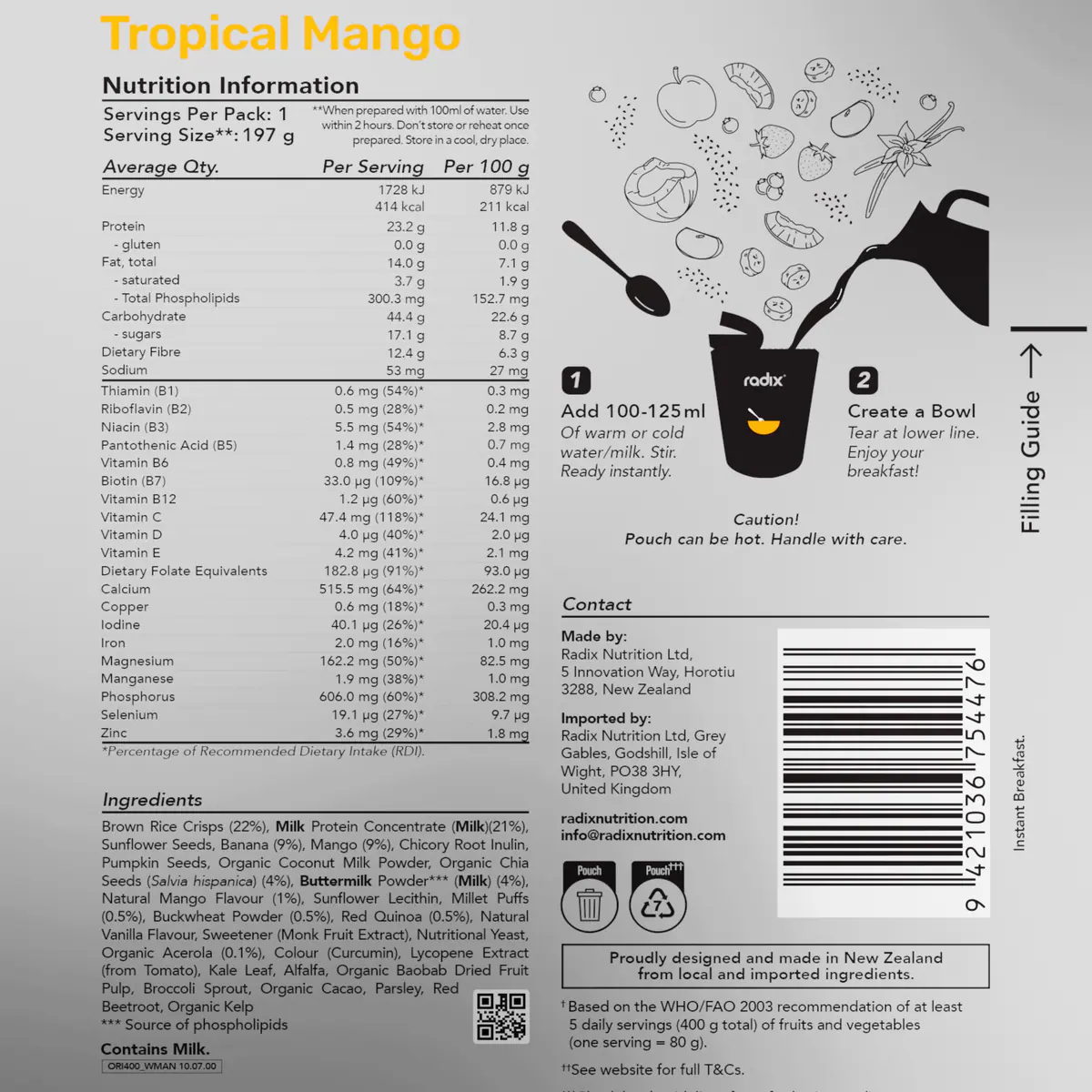 Thumbnail Radix Nutritionally Complete Breakfast Dairy Tropical Mango 97g