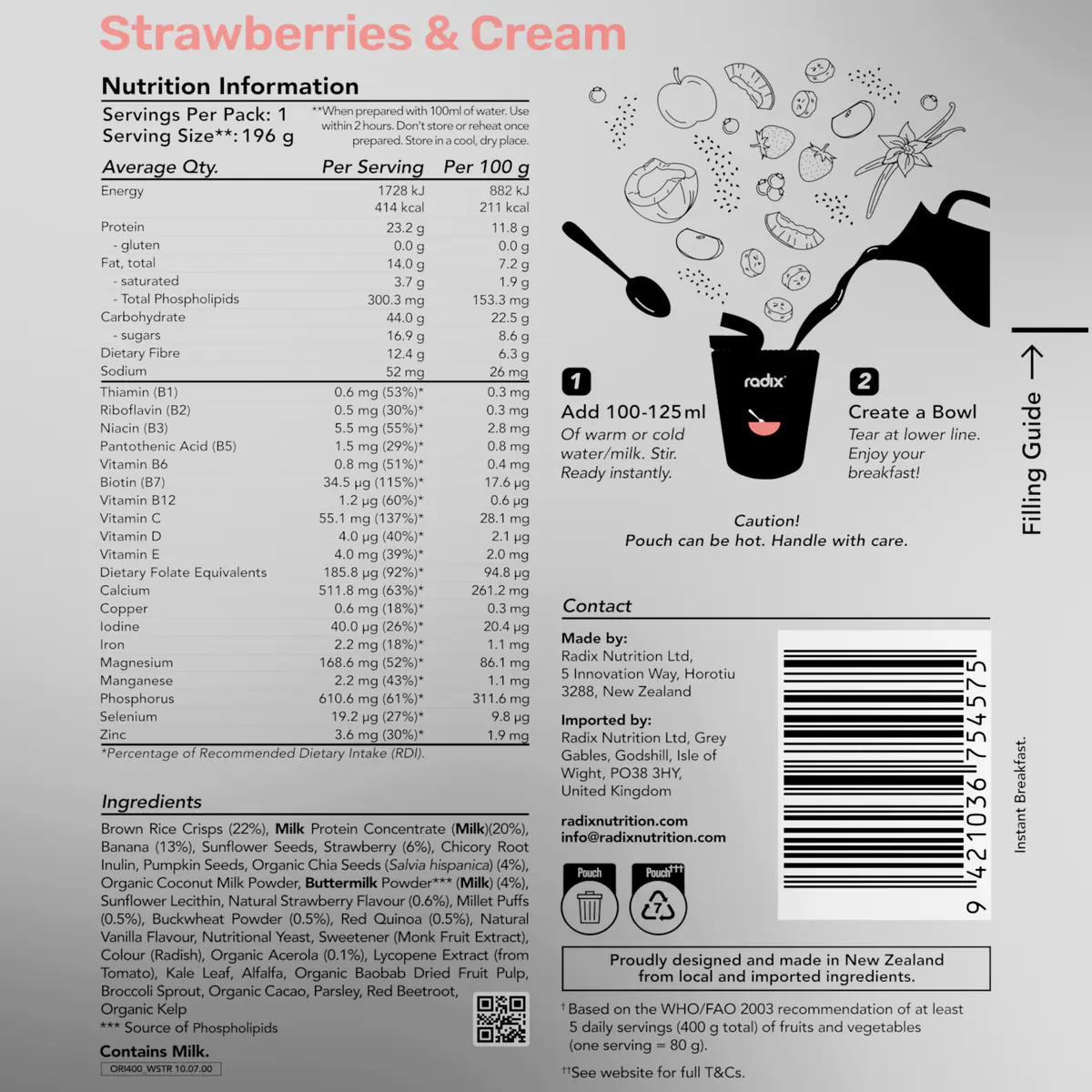 Thumbnail Radix Nutritionally Complete Breakfast Dairy Strawberry & Cream 97g