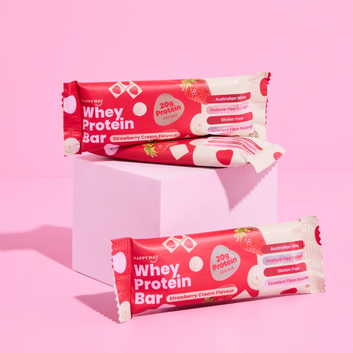 Thumbnail Happy Way Whey Protein Bar Strawberry Cream Flavour 60g