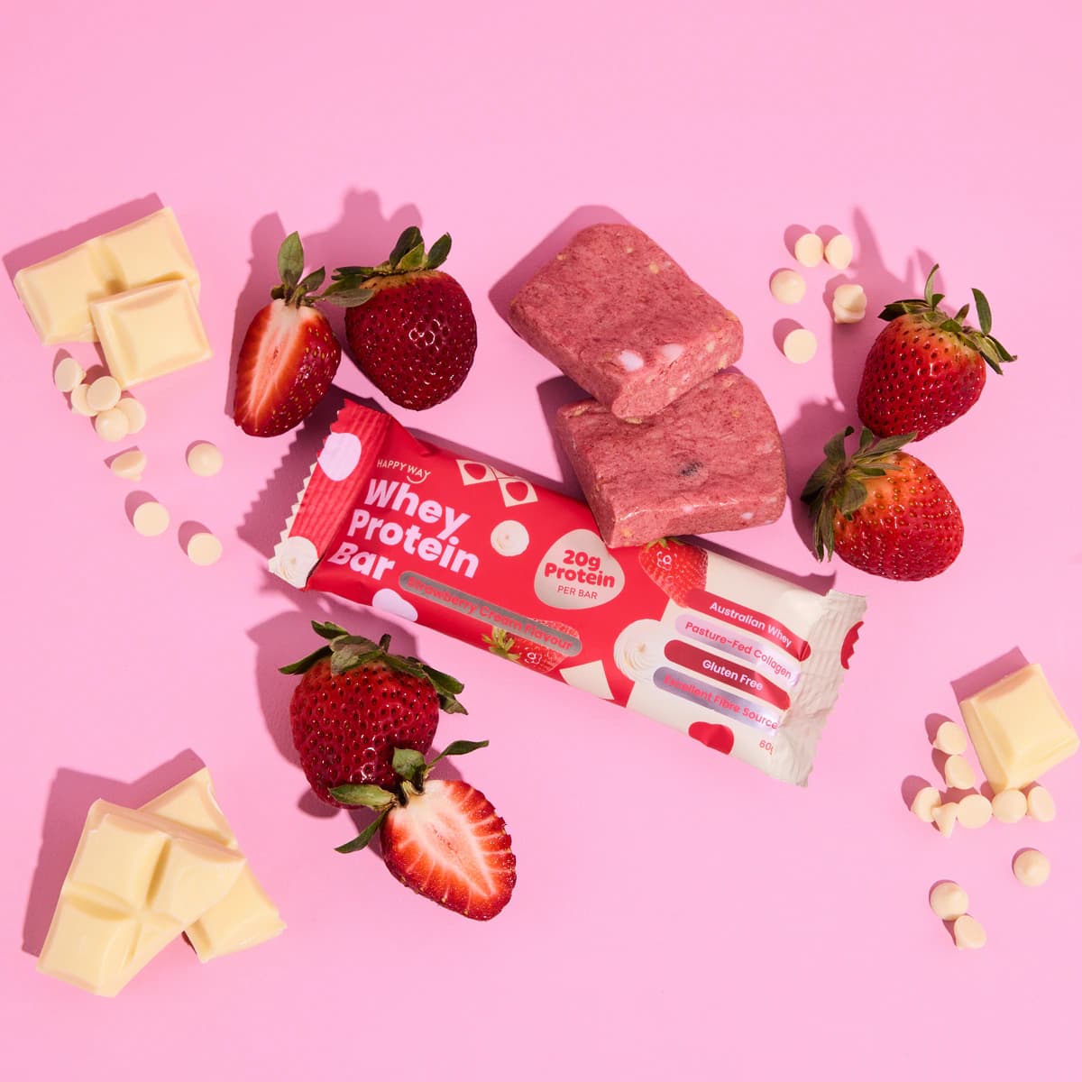 Thumbnail Happy Way Whey Protein Bar Strawberry Cream Flavour 60g
