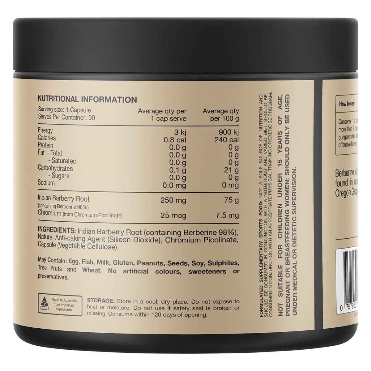 Thumbnail Switch Nutrition Berberine+ Plus Chromium Picolinate 90 Capsules