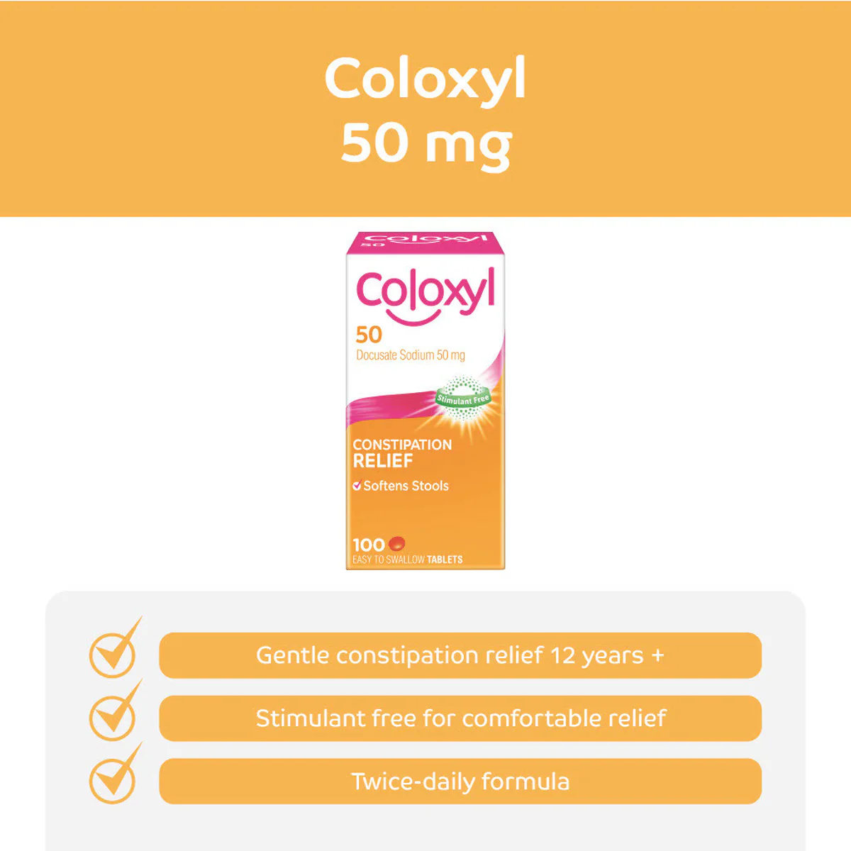 Thumbnail Coloxyl 50mg Constipation Relief 100 Tablets