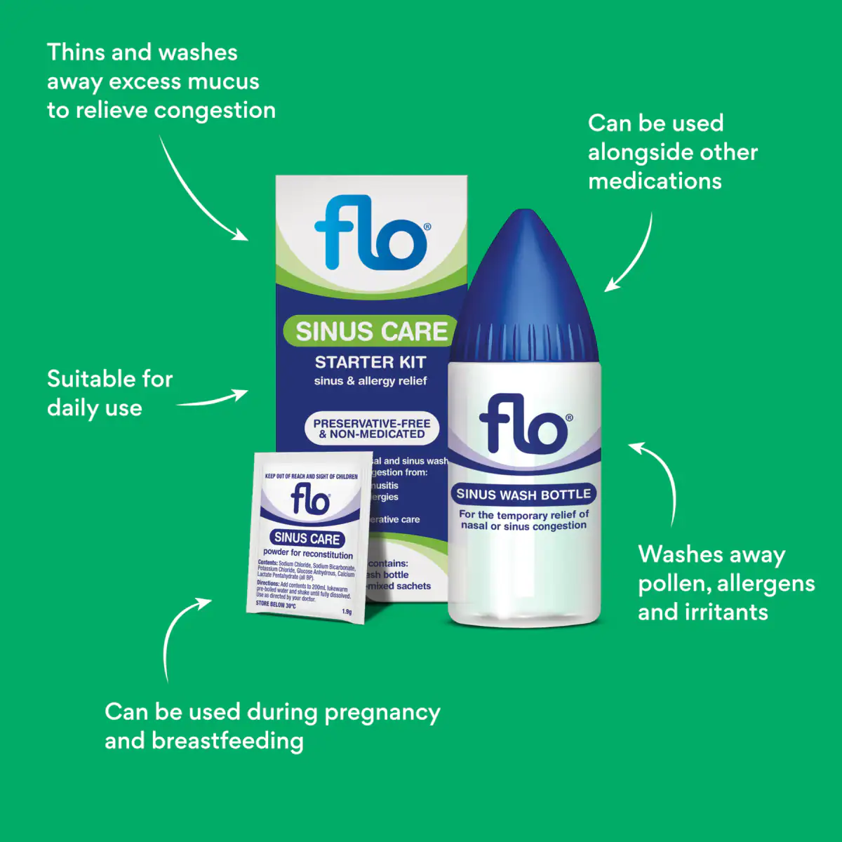 Thumbnail Flo Sinus Care Starter Kit with 12 Sachets & 1 Wash Bottle