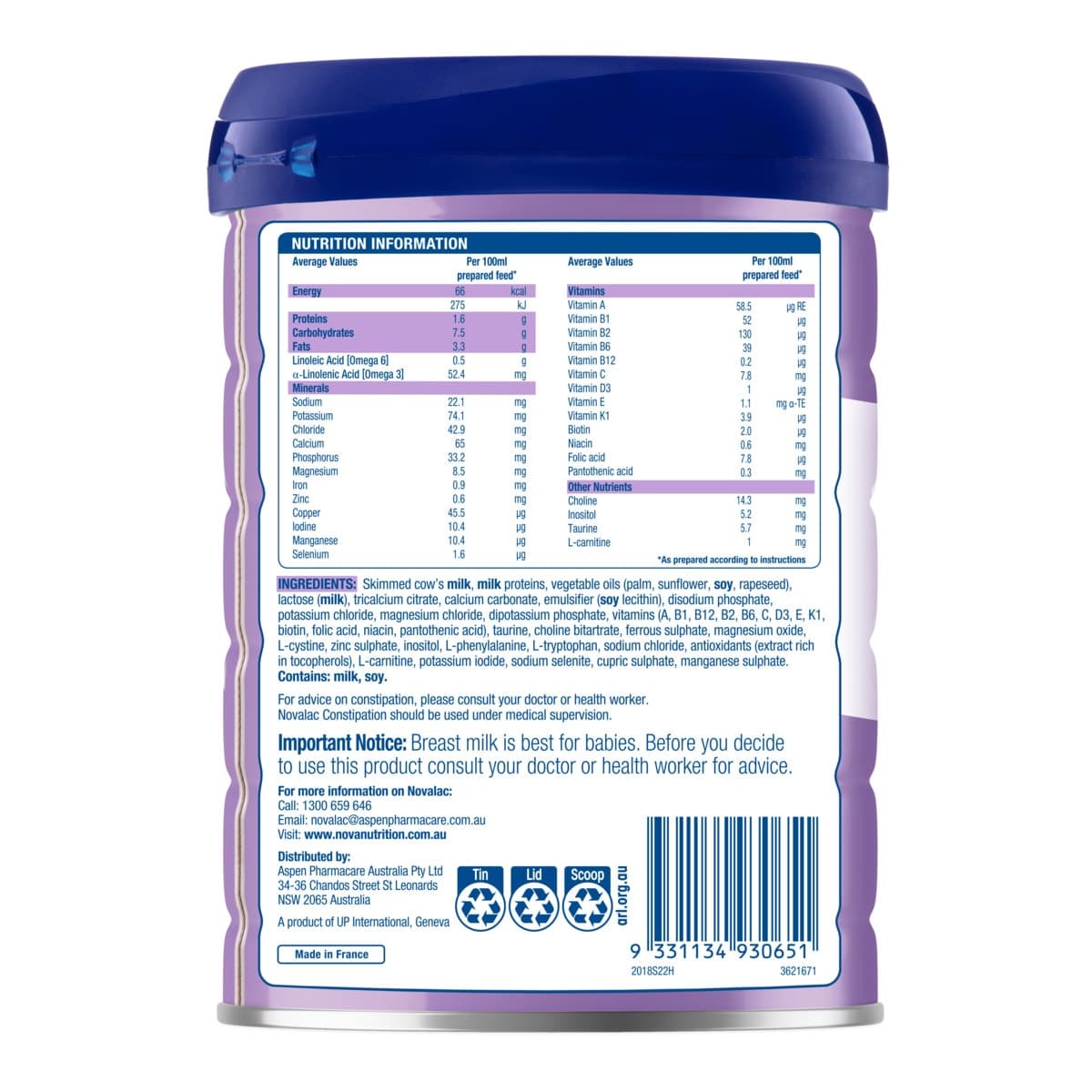 Thumbnail Novalac Constipation Infant Formula 800g
