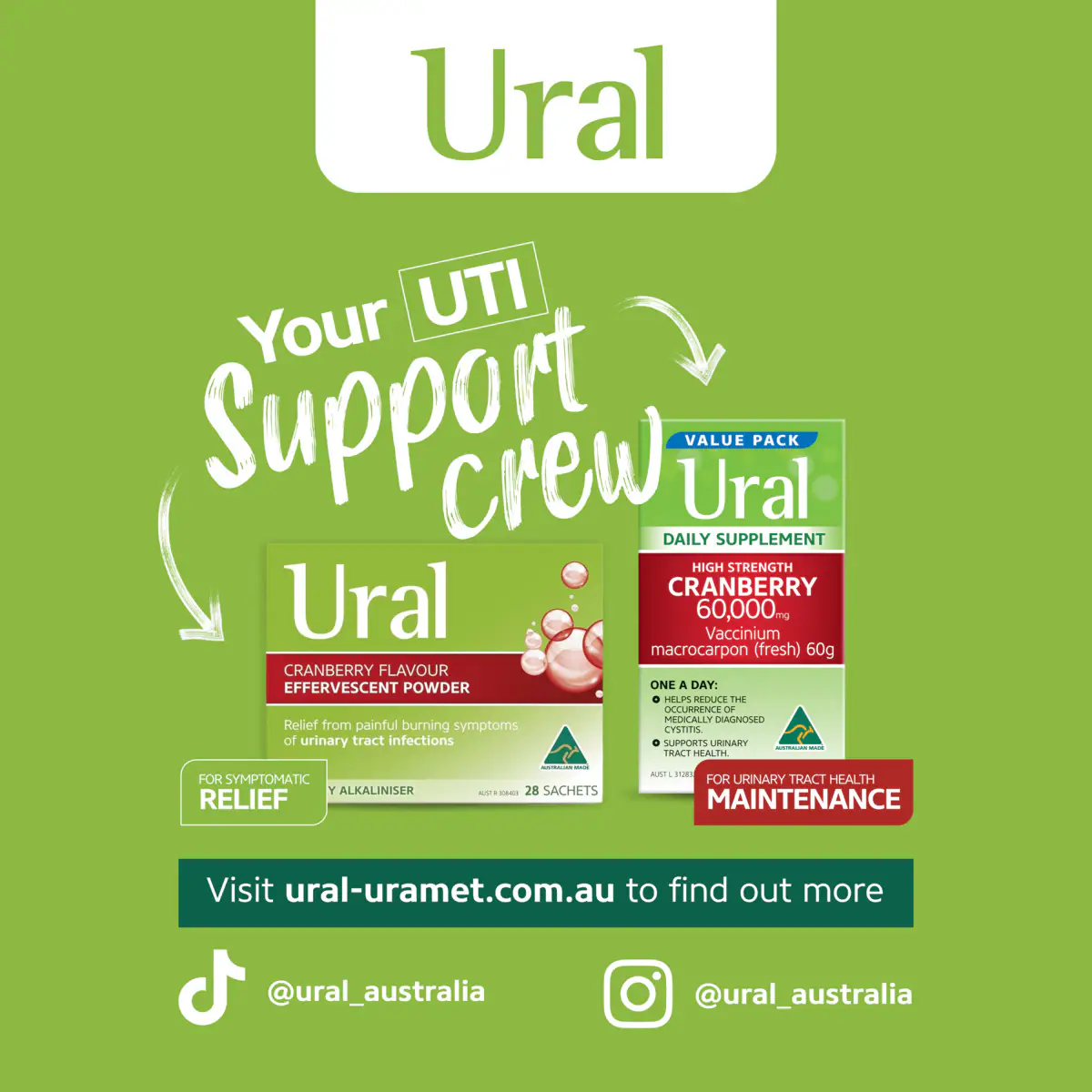 Thumbnail Ural Effervescent Powder Cranberry 28 x 4g Sachets
