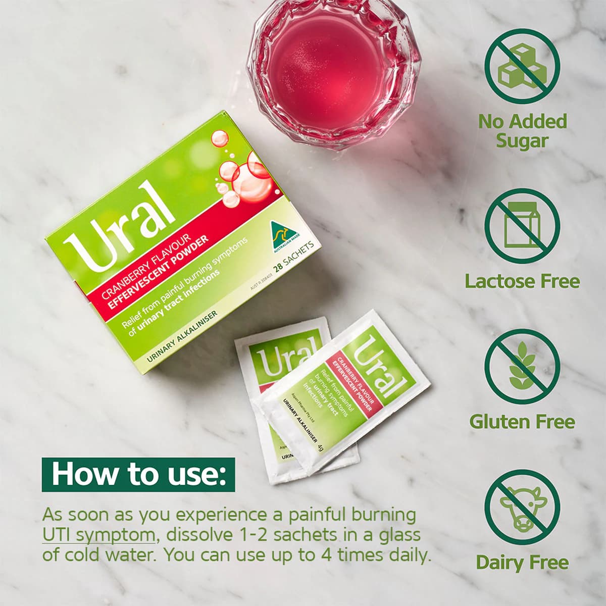Thumbnail Ural Effervescent Powder Cranberry 28 x 4g Sachets