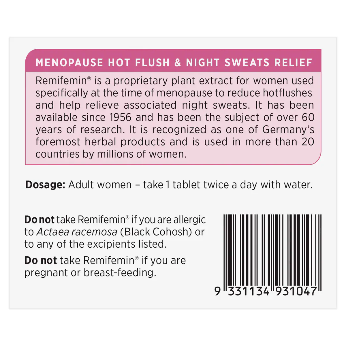 Thumbnail Remifemin Menopause Symptom Relief 100 Tablets