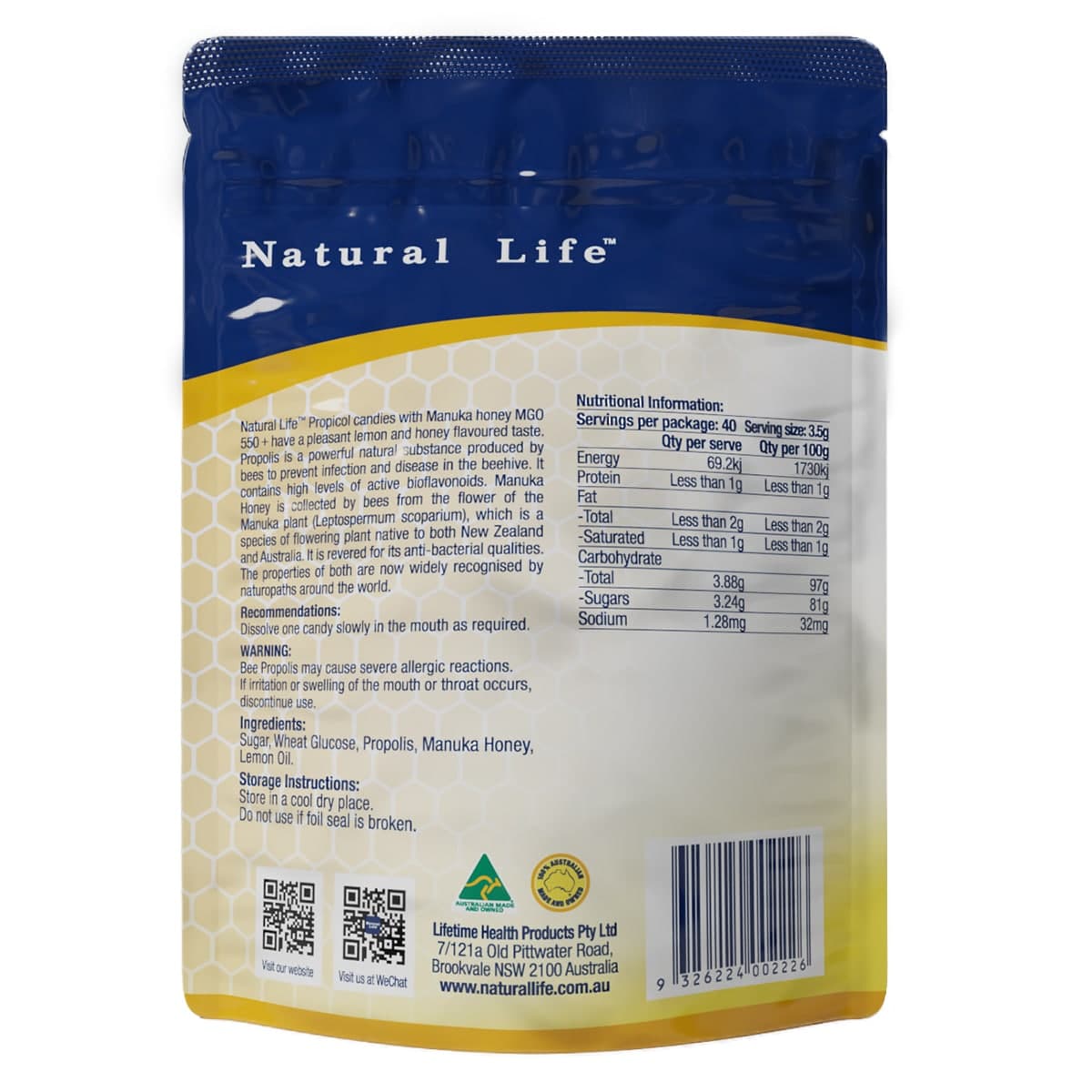 Thumbnail Natural Life Propolis Candy Lemon & Honey 40 Lozenges