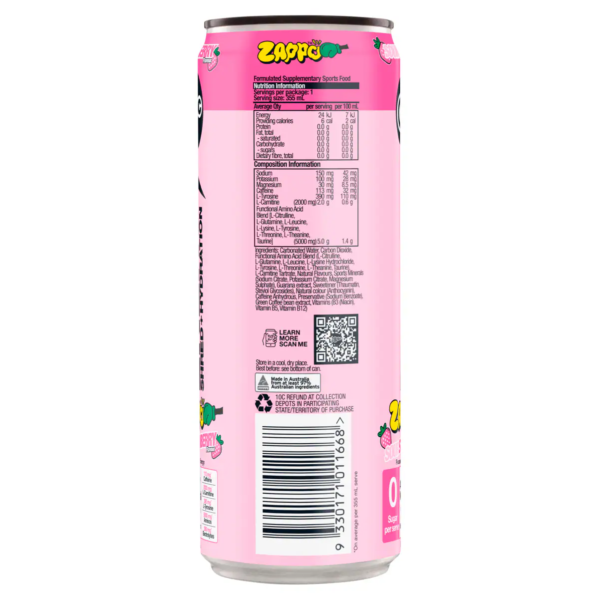 Thumbnail BSc Energy Shred + Hydration Zappo Sour Strawberry 355ml
