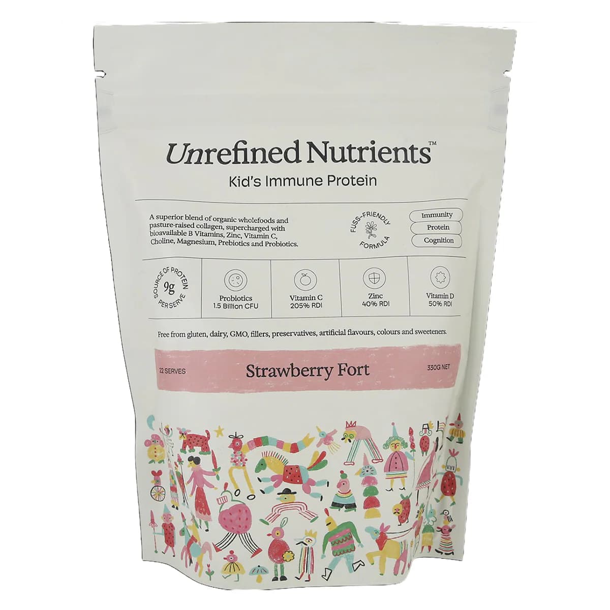 Thumbnail Unrefined Nutrients Kid's Immune Protein Strawberry Fort 330g
